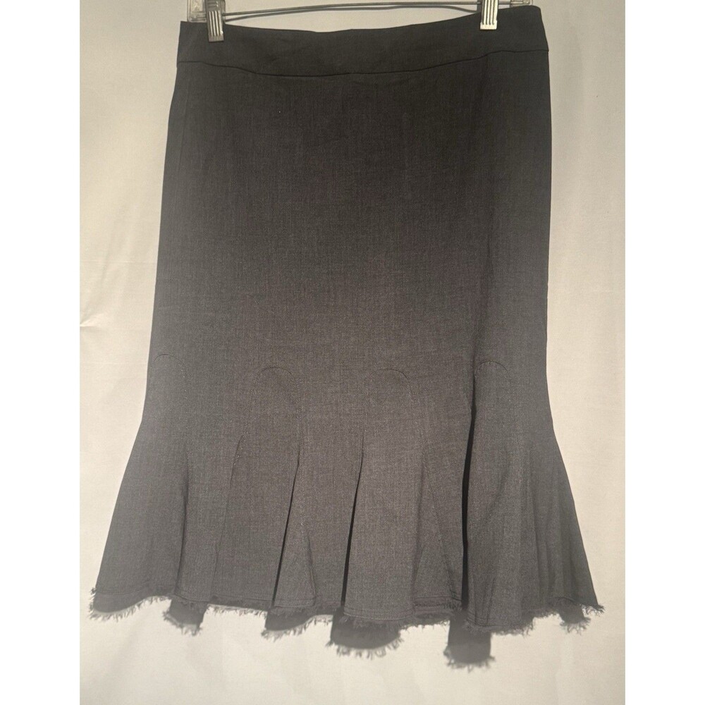 Tahari Skirt Women's Size 4 Dark Gray Pencil Midi Pleated Raw Edge Preppy Grunge